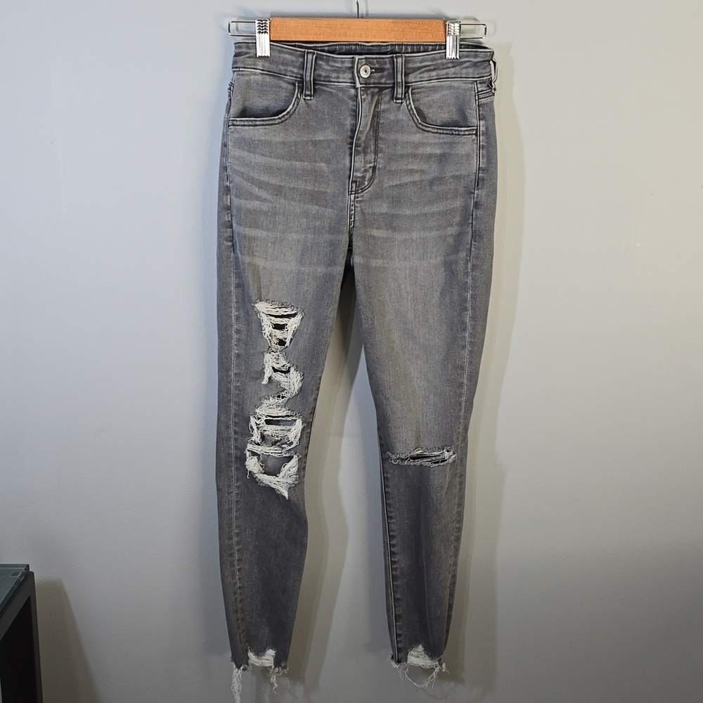 American‎ Eagle Outfitters Jeans Womens Sz 4 Short 4S Gray Super Hi-rise Jegging